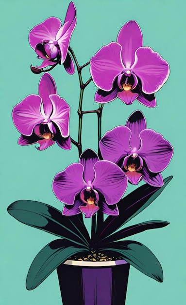 une affiche pour une orchidée violette avec des fleurs violettes