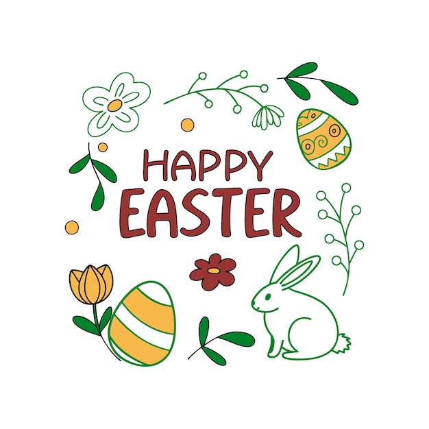 une affiche pour Pâques avec un lapin et des fleurs