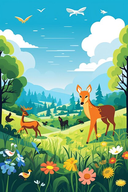 une affiche pour un parc animalier avec des cerfs et des cerfs