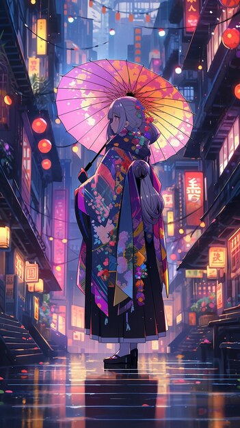 Photo une affiche pour un personnage d'anime avec un parapluie.