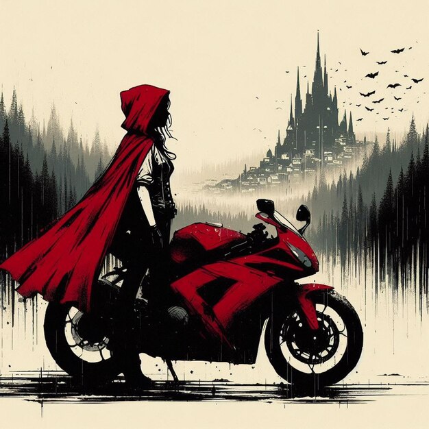 une affiche pour un personnage de bande dessinée sur une moto avec un homme sur le dos