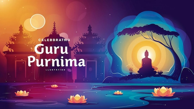 une affiche pour un temple avec une silhouette de Bouddha