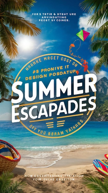 une affiche pour les vacances d'été avec une scène de plage en bas