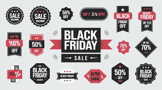 une affiche pour la vente du vendredi noir avec un ruban rouge et un panneau de vente le vendredi noir