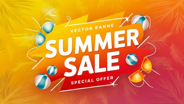 une affiche pour la vente d'été avec un fond orange vif et une bannière rouge disant vente d' été