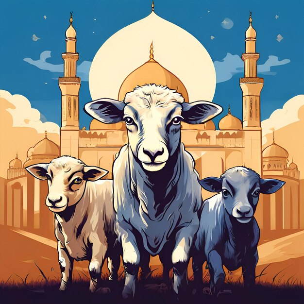 une affiche pour une ville de New York avec un mouton et une mosquée en arrière-plan