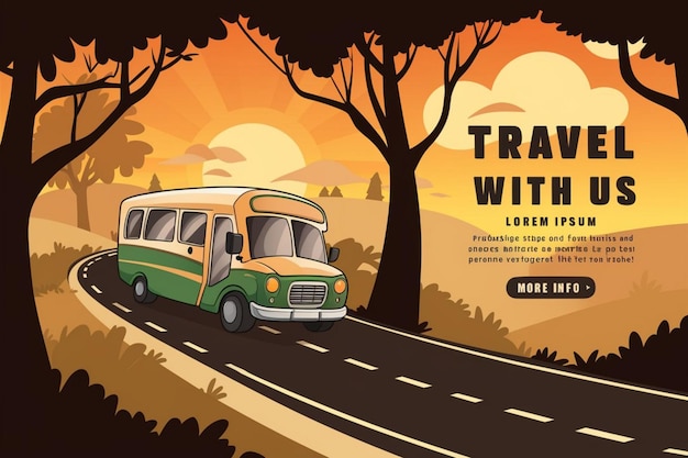Photo une affiche pour voyager avec un bus sur le côté de la route