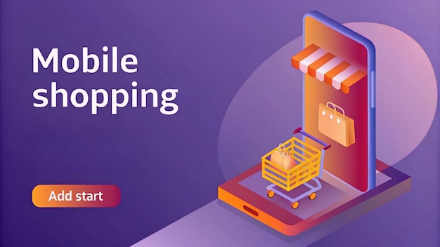 une affiche pour une zone d'achat mobile montre un panier d'achat