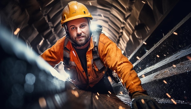 Affiche sur les précautions contre les accidents du travail Travaux de construction du tunnel