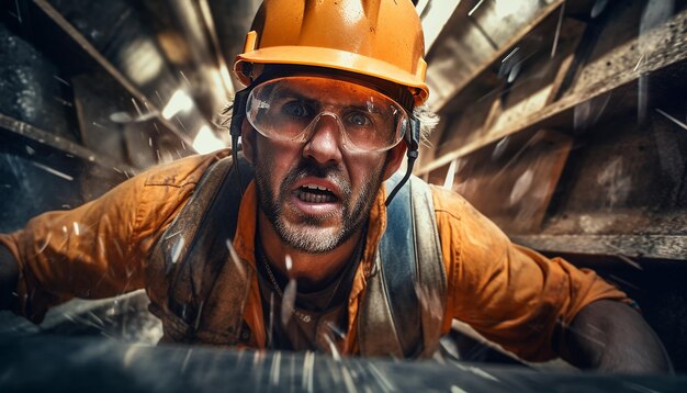 Affiche sur les précautions contre les accidents du travail Travaux de construction du tunnel