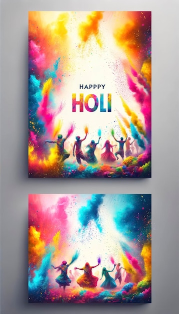 Affiche présentant des éclaboussures vibrantes de couleurs Holi dans l'air avec un espace en bas pour le contenu textuel AI Generative