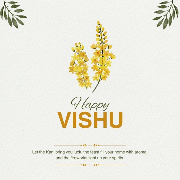 Une affiche qui dit " Happy Vishu " sur elle.