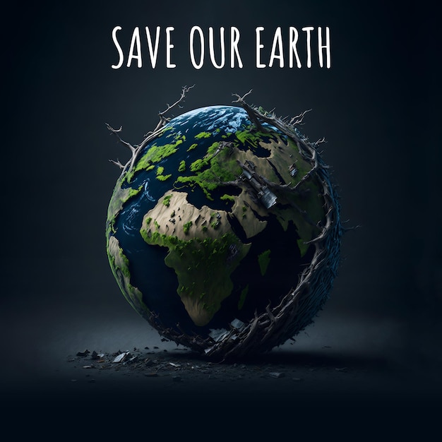 Une affiche qui dit sauvez notre terre avec des arbres dessus