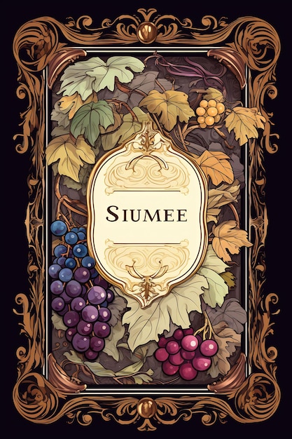 une affiche avec des raisins et des feuilles en arrière-plan