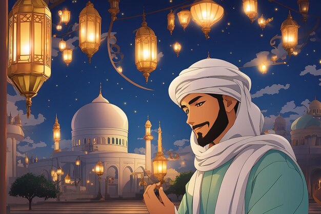 Photo l'affiche de ramadan kareem avec une illustration vectorielle