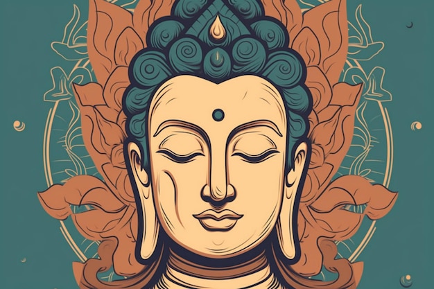 Une affiche représentant une tête de bouddha avec un motif floral.