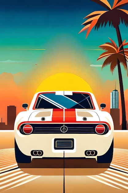 Affiche rétro de voiture de sport à Miami Beach