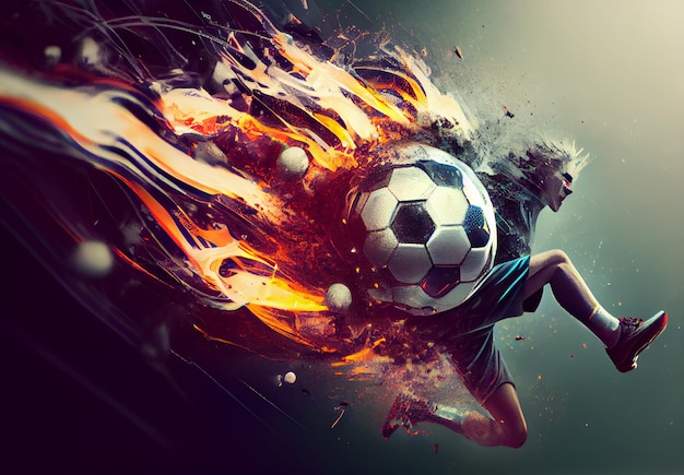 Affiche de sport abstraite joueur de football frappant la balle Image générée par l'IA