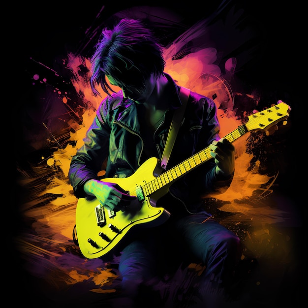 Affiche de style abstrait guitariste coloré