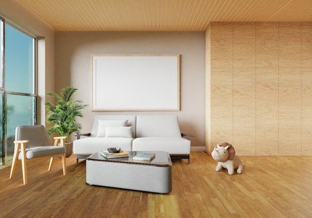 Affiche de style intérieur minimal Maquette de l'espace de copie du mur du salon Rendu 3D