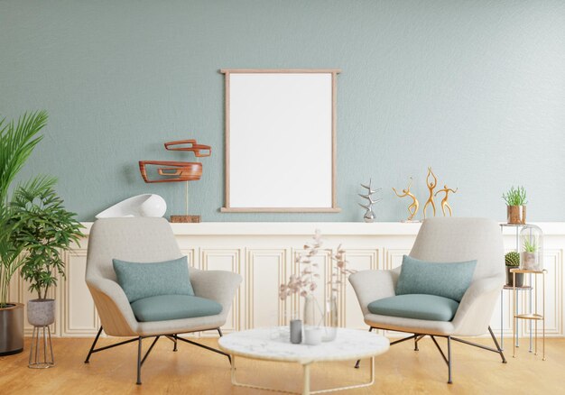 affiche de style intérieur minimal Mock up le mur du salon copie de l'espace rendu 3D