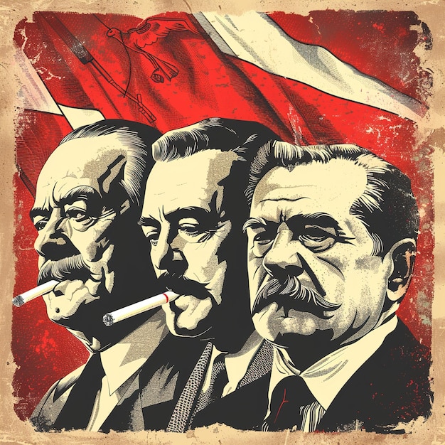 une affiche avec trois hommes et un drapeau avec les mots celui qui fume