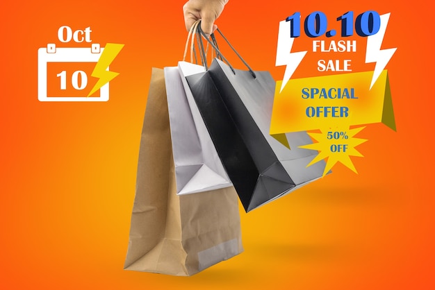 Affiche de vente flash du 10 ou 10 octobre pour une idée de promotion du shopping.