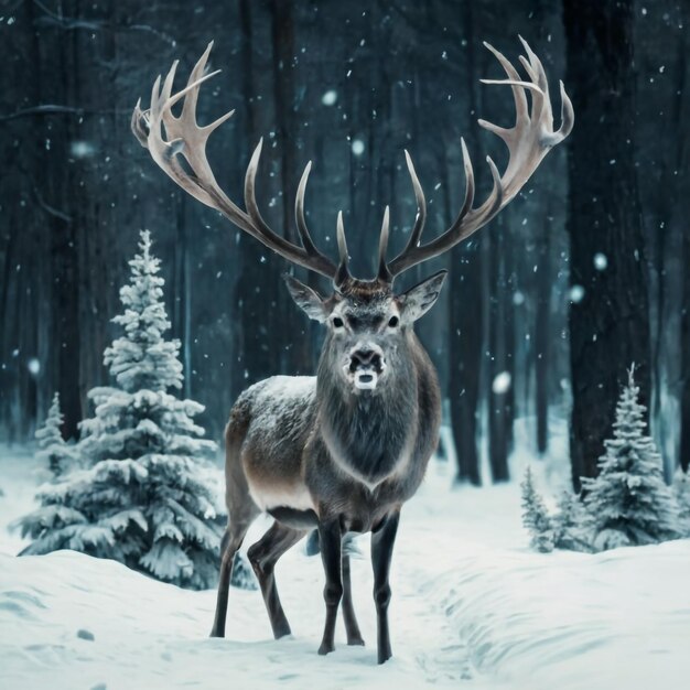 Affiche de vente d'hiver ou de Noël avec des cerfs et de la neige