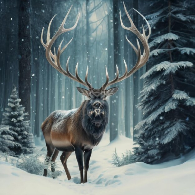 Affiche de vente d'hiver ou de Noël avec des cerfs et de la neige