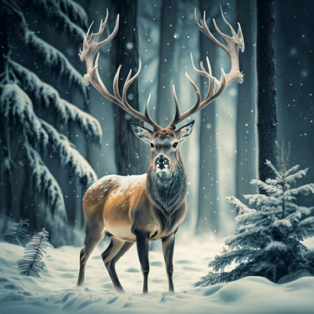 Affiche de vente d'hiver ou de Noël avec des cerfs et de la neige