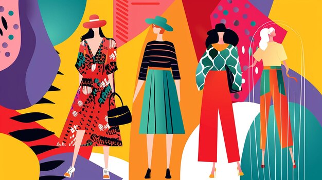 une affiche avec des vêtements féminins et une impression des modes