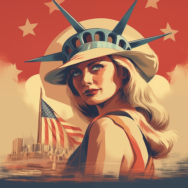 Affiche vintage américaine Drapeau du jour de l'indépendance des États-Unis généré par l'IA