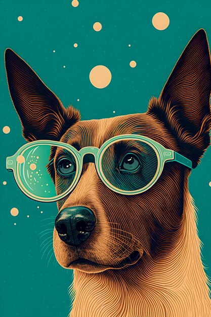 Affiche vintage Chien avec lunettes illustration