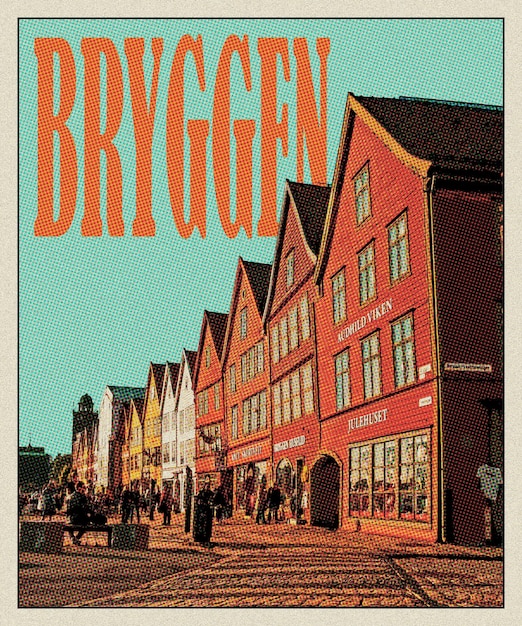 Photo une affiche de voyage rétro de bryggen