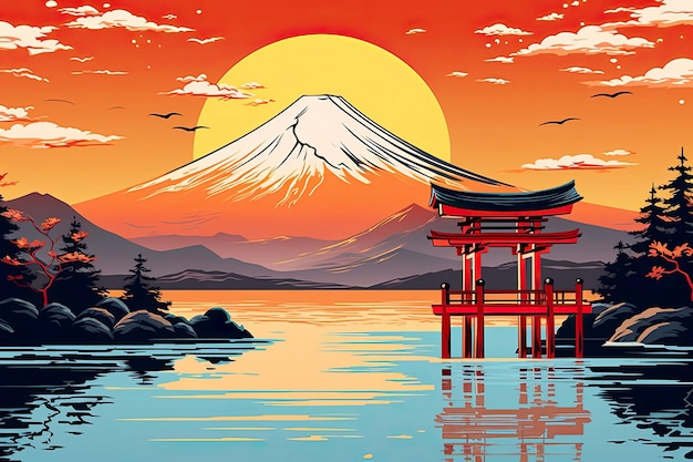 Poster illustration du Japon, Mont Fuji