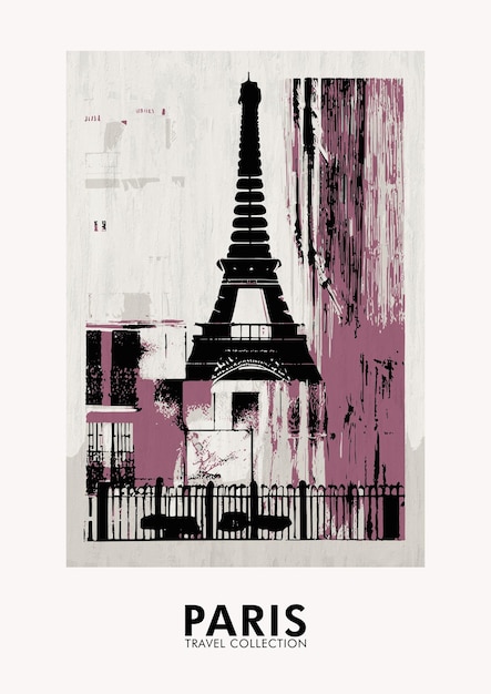 Affiche de voyage vintage de Paris à l'encre noire abstraite dessinée à la main Décor à la maison imprimable