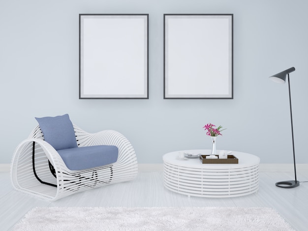 affiches fond avec fauteuil et table basse