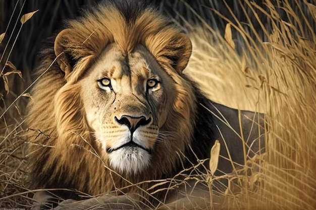 En Afrique du Sud, un magnifique lion se prélasse dans l'herbe