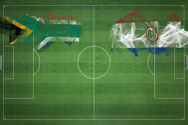 Photo afrique du sud vs paraguay match de football couleurs nationales drapeaux nationaux champ de football jeu de football concept de compétition copier l'espace