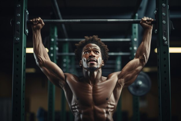 Un Afro-Américain dans la salle de sport sur le bar IA générative