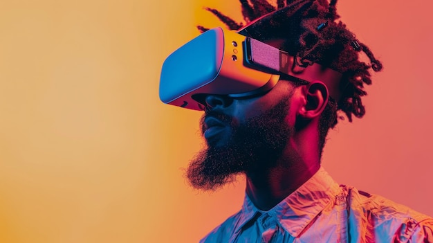 Un Afro-Américain avec des lunettes de réalité virtuelle.