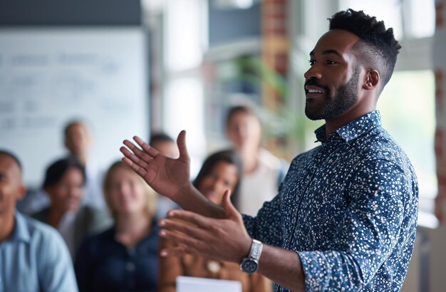 Photo un afro-américain s'adressant à un groupe de personnes ia générative