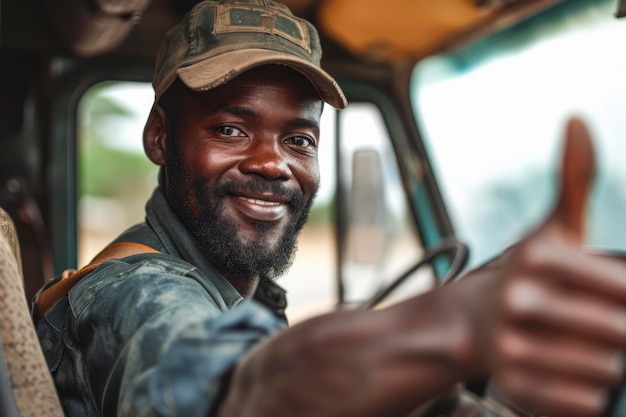 Un Afro-Américain souriant à la caméra lève le pouce vers le haut avec confiance.