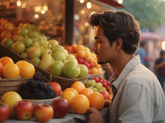 Photo un afro-américain vendant des fruits frais au marché vue à angle bas ai générative
