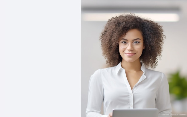 Une Afro-Américaine souriante utilisant une tablette