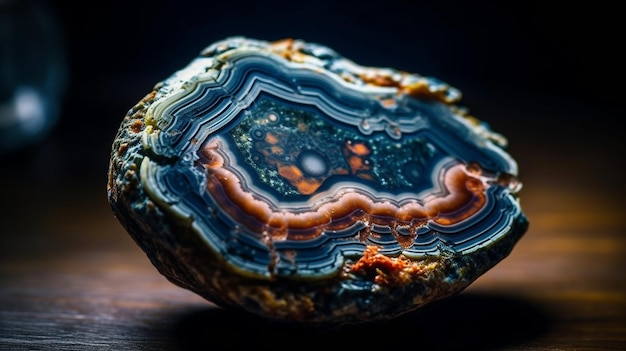 Une agate bleue avec le mot agate dessus