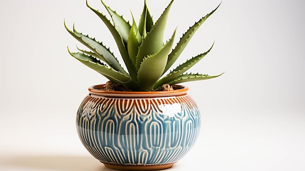 Agave sur un pot sur fond blanc