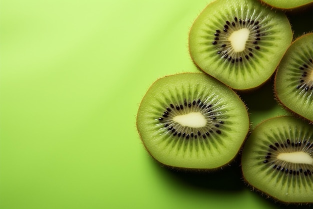 Un agencement précis de tranches de kiwi sur une toile noire élégante