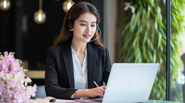 Un agent du centre d'appels indien portant un casque dans le bureau du support client conversant avec un client