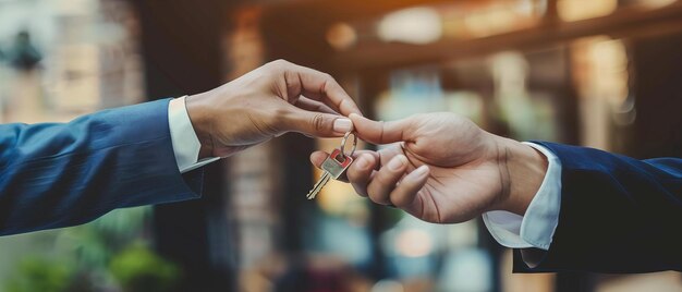 Un agent immobilier remet les clés de la maison à l'acheteur